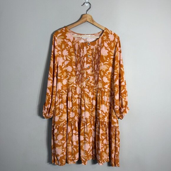 Petal + Pup Arden Floral Tunic Mini Dress Womens 6 Orange Flowy Tiered Button Up - Picture 3 of 14